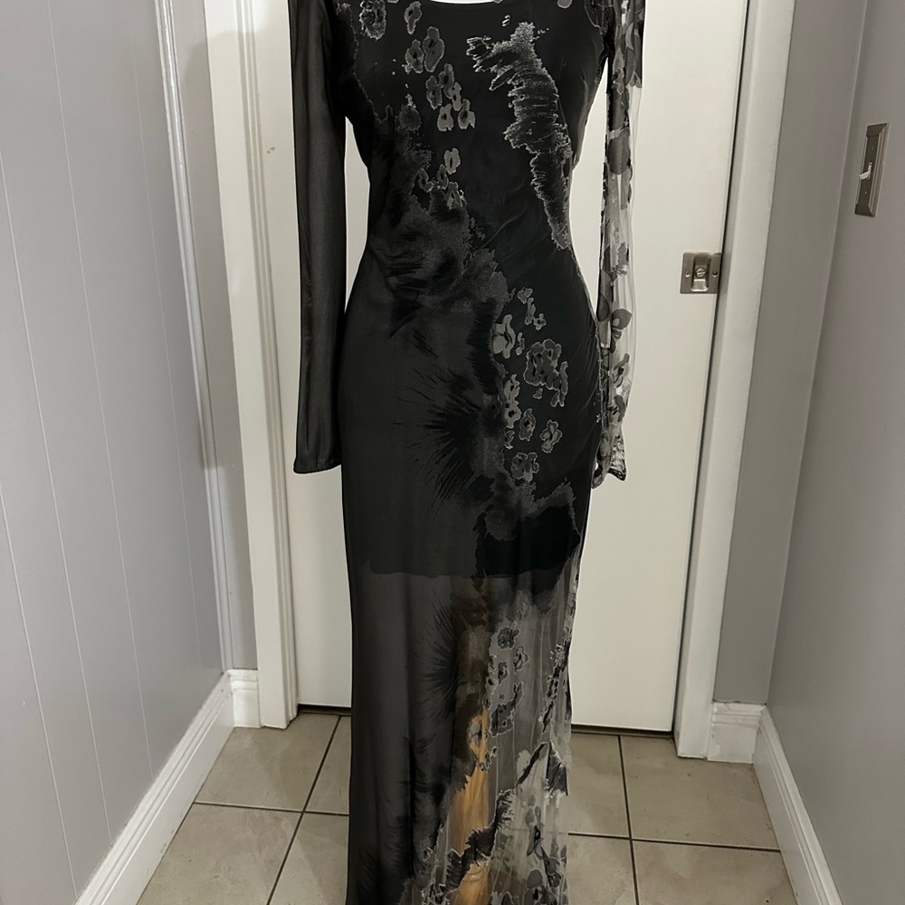 Casadei Artistic Black and Gray Long Sleeve Dress